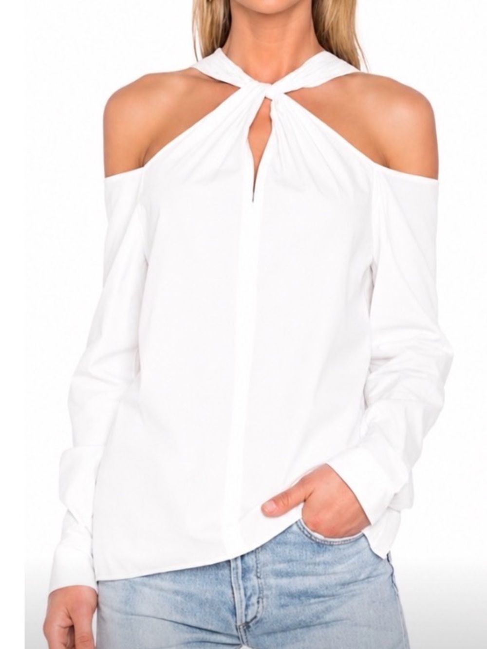 Rag & Bone White Collingwood Twist Neck Cold-Shoulder Long Sleeve Top Size XS